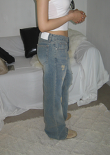  Arc-Damage Distressed Vintage Semi-Bootcut Denim Jeans