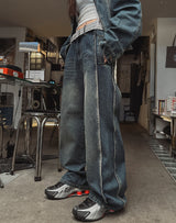 オーシャンウォッシングサイドカットデニムパンツ