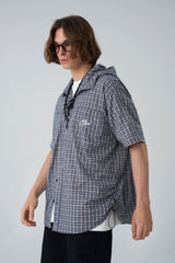 Check short-sleeved hoodie