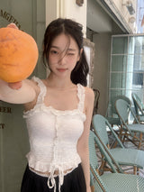 #Romantic Flower Frill Cap Sleeveless Blouse (2color)
