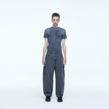Curved Carpenter Crack Denim Pants Grey