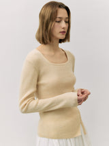MOHAIR BLENDED BUTTON KNIT IVORY
