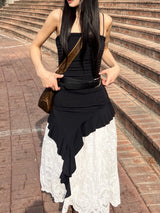  Cloud Mist Flower Lace Maxi Long Skirt (Ivory)