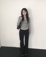 バンディングコットンブーツカットパンツ
