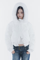 FOX FUR DOWN JACKET white