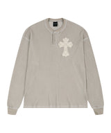 Cross Waffle Henley Neck Long Sleeve - Cream