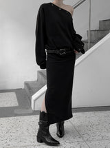マッチシャーリングスリットロングスカート