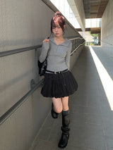 Obik Shirring Biker Buckle Long Boots