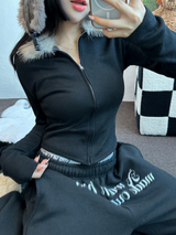 FUR PETIT SLIM HALF CROPPED ZIP-UP 🖤🩶🤍3COLOR