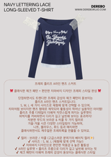 ネイビーレタリングレースロングスリーブTシャツ