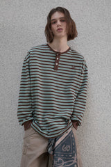 ストライプヘンリーネックTシャツ - Mint