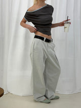 Contrast edge off-shoulder t-shirts(2color)