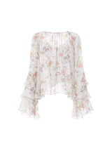 Cherry Blossom Ribbon Frill Floral Chiffon Blouse