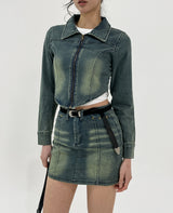 Beto Washing Cut Crop Denim Set Jacket
