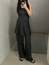 [set] Willow Drape Sleeveless Top &   Elastic-Waist Skirt-Pants Set