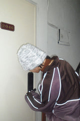 Hairy Knit Beanie Hat (White)