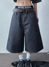 Sticky Stitch Back Cinch Denim Bermuda Shorts 2color