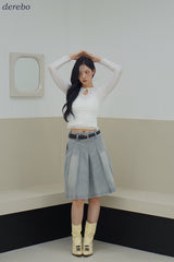 midi medium blue pleats skirt