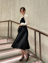 Liang Satin Tie Color Matching Puff Blouse