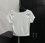 クロップドットフリルヘンリーハーフTシャツ