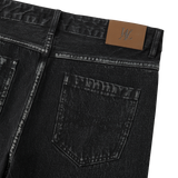 Grain Curved Seam Washed Denim Pants - BLACK