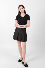 Lace V-neck Crop T-shirt Black