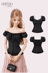 Black lace square short-sleeve blouse