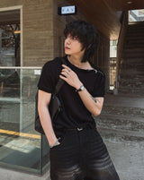 Cave Rib Diagonal Zipper Short Sleeve T-shirt