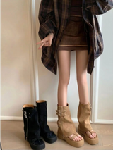 FOLD WARMER PLATFORM BELT TWO WAY SANDAL BOOTS (2COLORS!)
