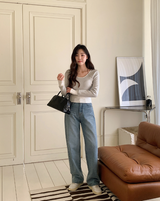 Bicolor U-neck Slim Crop Knit (3color)
