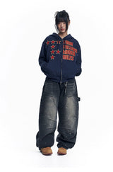 Curved Double Knee Denim Pants - Black