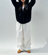 (UNISEX)ワッフルシックボクシーオーバーサイズドロングルーズソフトフィットビッグフーディージップアップ