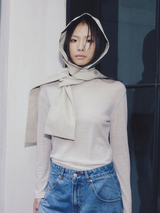 Unbalanced Stitch Turtleneck Tee Light Grey