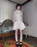 (2color) Lace Unbalance Flare Mini Skirt