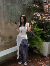 Checked around wide pants