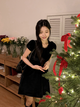 [SHOPPERMADE] Velvet Puff Mini Dress