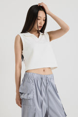 ノースリーブカラーベスト, White