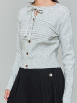 RIBBON BUTTON SILM KNIT - GRAY