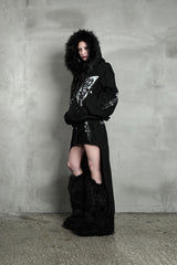 ROSE CUT-OUT SKIRT #BLACK (FLEECE LINED)