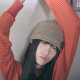 knit button beanie beige
