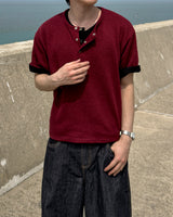 Near Henley Neck Cropped Knit Short Sleeve