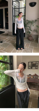 Pure Fake See-Through Two-Piece Long Sleeve T-Shirt