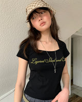 [ORIGINAL] スクープスクエアベルベットショートスリーブTシャツ