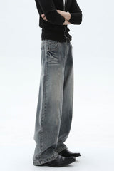 Washed Deconstructed Wide Leg Jeans