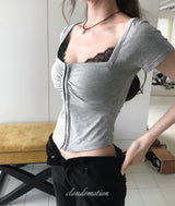 mock deep lace full buckle top