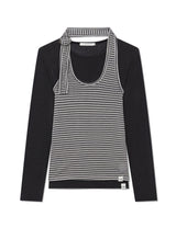 ストライプホルターネックレイヤードTシャツ(グレー)