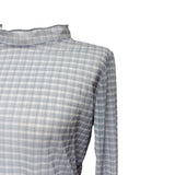 (3color) Wave Half-Neck Check Sheer Tee
