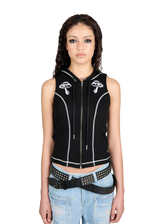 MUSH PATCH WAFFLE SLEEVELESS HOODIE IN BLACK