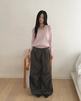 Newman Contrast Pintuck Strap Wide Long Pants