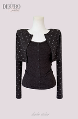 Line Charcoal Cardigan Two-piece Top